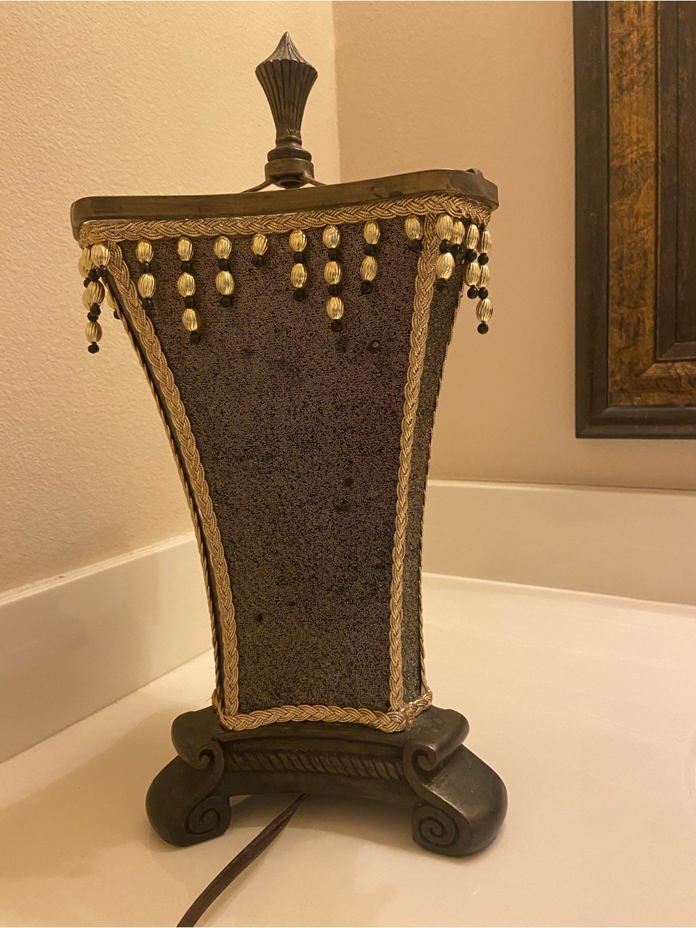 Old World Decorative Bronze and Gold Beaded Accent Lamp